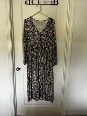 Boden Black Multi Floral V-Neck Long Sleeve Maxi Dress